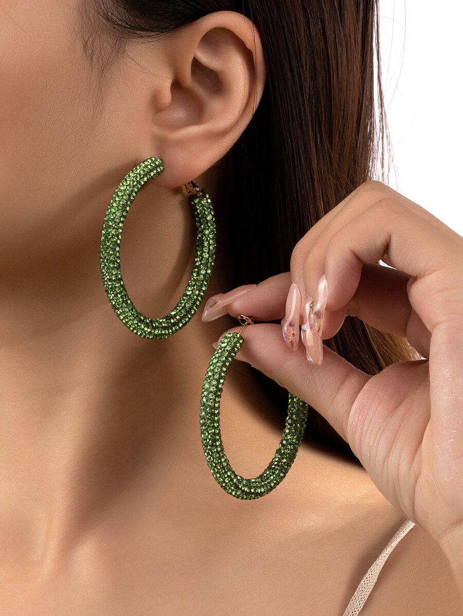 Hoa tai vòng trang trí bằng đá rhinestone - màu xanh lá - Xem 1