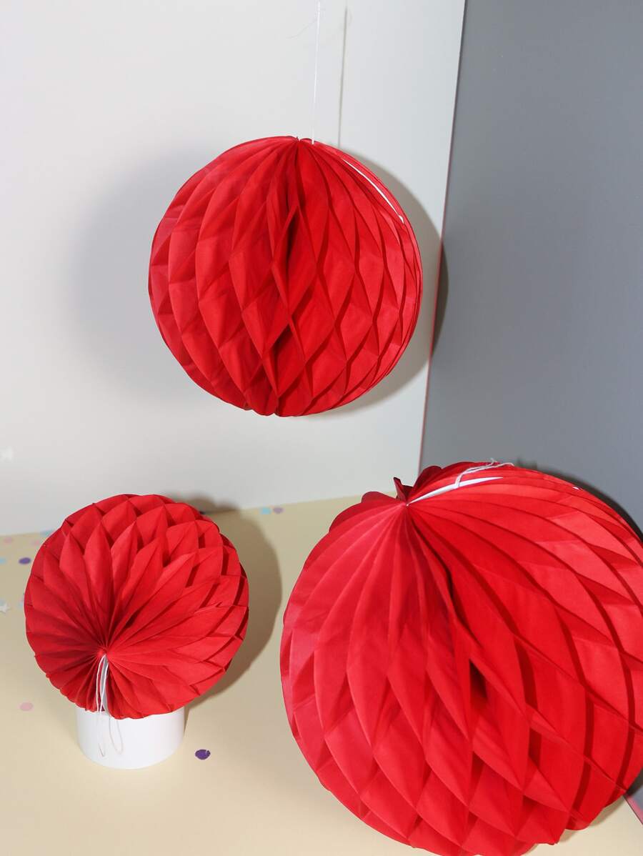 3入組/套紙素色便攜派對掛燈 - 紅色 - 查看 1
