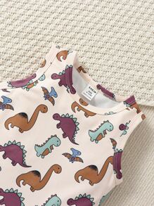 Baby Boy Dinosaur Print Tank Top & Shorts - Beige - View 6
