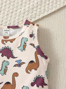Baby Boy Dinosaur Print Tank Top & Shorts - Beige - View 7