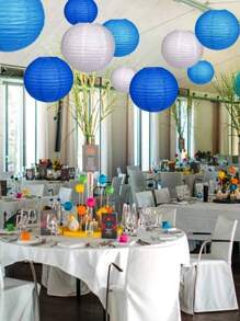 2pcs/set Paper Lantern, Blue Hanging Lantern Ball For Party - Blue - View 2