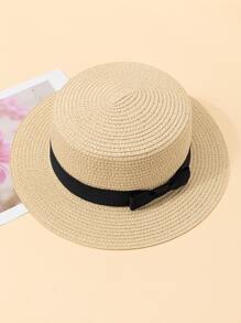 Bow Decor Straw Hat - Beige - View 2