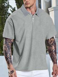 Manfinity Men Plus Solid Polo Shirt - Grey - View 1