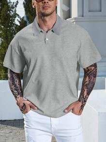 Manfinity Men Plus Solid Polo Shirt - Grey - View 3