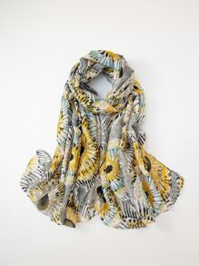 Floral Print Scarf - Grey - View 1