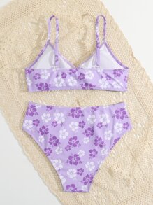 SHEIN Bộ bikini in hoa dành cho tuổi teen đi biển mùa hè - Màu tím - Xem 2