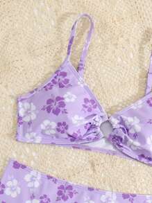 SHEIN Bộ bikini in hoa dành cho tuổi teen đi biển mùa hè - Màu tím - Xem 3