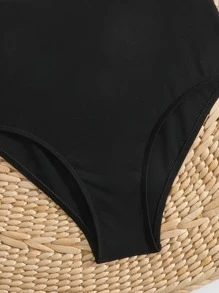 SHEIN Teen Girls Contrast Binding Cami One Piece Swimsuit - Black - View 4