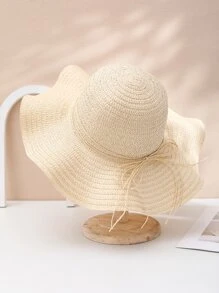 Sombrero de paja con diseño de lazo - Beis - Ver 1