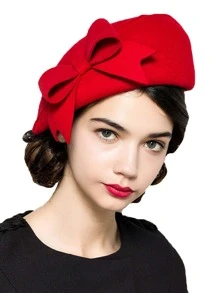 HIMESPORT Màu Đỏ Thanh Lịch Mũ Nồi Nữ Len Cảm Thấy Fascinators Mũ Đỏ Fedora Trắng Đen Cưới Nữ Mũ Nơ Mũ Hộp Đựng Thuốc nón Hàn Quốc - Xem 4