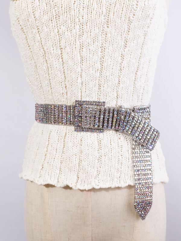 Rhinestone Decor Square Buckle Belt
