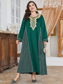 Al Najma 大碼幾何印花刺繡拼接邊連衣裙 - 墨綠色 - 查看 1