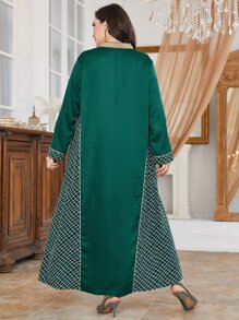 Al Najma 大碼幾何印花刺繡拼接邊連衣裙 - 墨綠色 - 查看 2