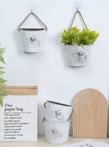 1入組鳥和字母圖案懸掛植物極簡鐵播種機適用於花園 - 彩色 - 查看 3