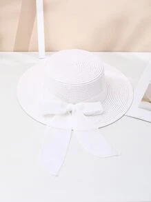 Boho 1pc Ladies' Simple & Fashionable Bow Knot Decorated Casual & Elegant Style Sun Hat For Travel, Daily Wear, And Parties - White - View 2