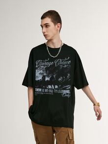 Men Horse & Slogan Graphic Drop Shoulder Tee - Black - View 4