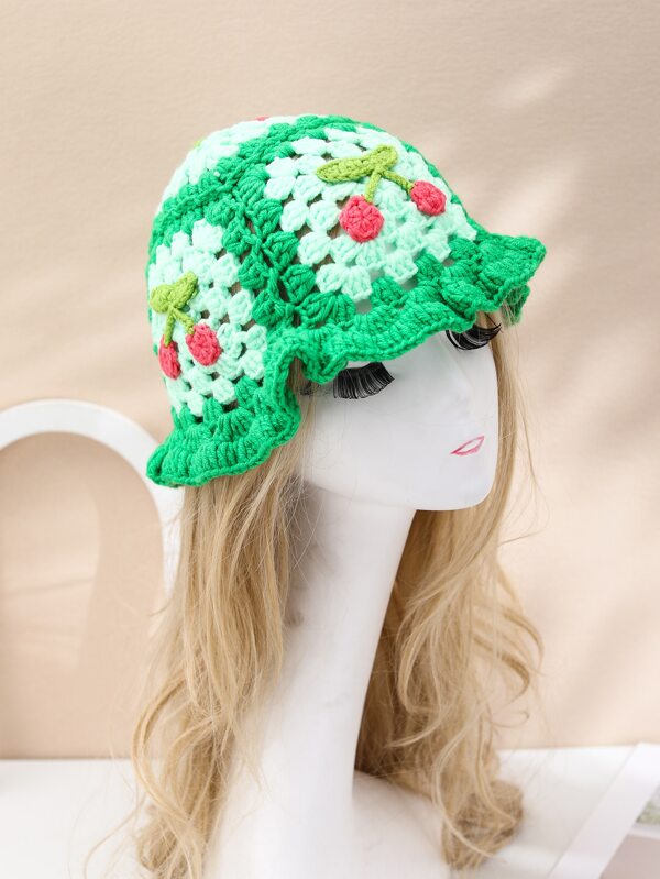 Cherry Pattern Crochet Hat SHEIN USA