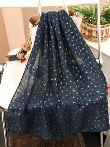 Plants Print Scarf - Navy Blue - View 2