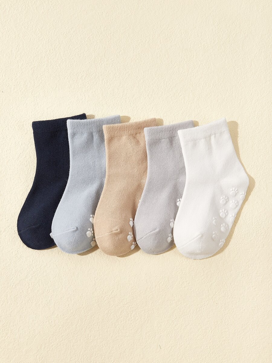 5 Pairs Plain Anti-Slip Baby/Toddler Socks - Multicolor - View 1