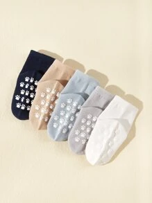 5 Pairs Plain Anti-Slip Baby/Toddler Socks - Multicolor - View 2