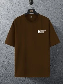 Manfinity Hypemode Camiseta de corte holgado para hombre con estampado de letras y hombros caídos - Café integral - Ver 2