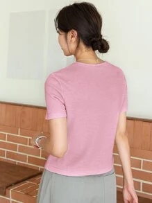 DAZY Waffle Knit Round Neck Tee - Pink - View 2