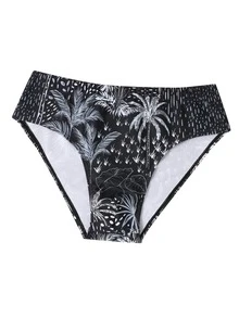 Manfinity Hombres Calzoncillo de natación con estampado de árbol de coco - Blanco y Negro - Ver 3
