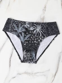 Manfinity Hombres Calzoncillo de natación con estampado de árbol de coco - Blanco y Negro - Ver 4