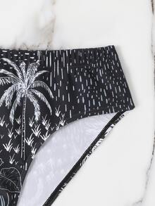 Manfinity Hombres Calzoncillo de natación con estampado de árbol de coco - Blanco y Negro - Ver 6