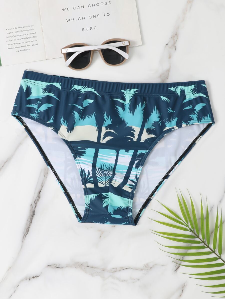 Manfinity Men Coconut Tree Print Swim Brief - Multicolor - View 1