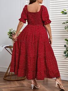 SHEIN VCAY Váy xẻ đùi in họa tiết chấm bi Boho cỡ lớn, dành cho mùa hè - Màu Đỏ Sâu - Xem 2