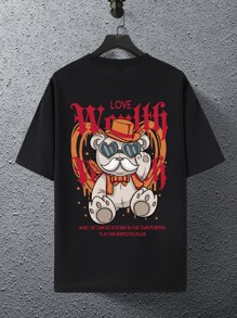 Manfinity 男士卡通和標語圖案T恤 - 黑色 - 查看 2