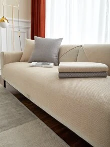 1pc Beige Sofa Towel, Modern Polyester Anti-scratch Non-slip Towel Cover For All Season - Beige - View 1