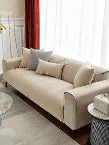 1pc Beige Sofa Towel, Modern Polyester Anti-scratch Non-slip Towel Cover For All Season - Beige - View 3
