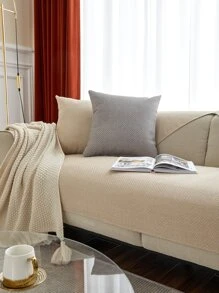 1pc Beige Sofa Towel, Modern Polyester Anti-scratch Non-slip Towel Cover For All Season - Beige - View 5