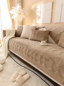1 Khăn Sofa Họa Tiết Hình Học, Sofa Polyester Đơn Giản Bọc Chăn Cho Gia Đình - Màu Khaki - Xem 1