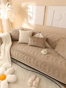 1 Khăn Sofa Họa Tiết Hình Học, Sofa Polyester Đơn Giản Bọc Chăn Cho Gia Đình - Màu Khaki - Xem 2