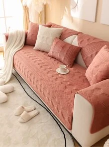 1pc Geometric Pattern Sofa Towel, Simple Polyester Sofa Cover Blanket For Home - Pink - View 1