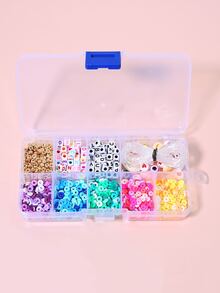 1盒字母圖案DIY珠子和1卷彈性線