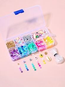 1盒字母圖案DIY珠子和1卷彈性線