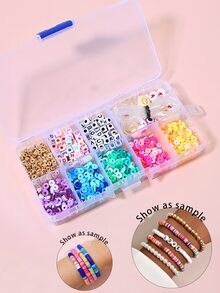 1盒字母圖案DIY珠子和1卷彈性線