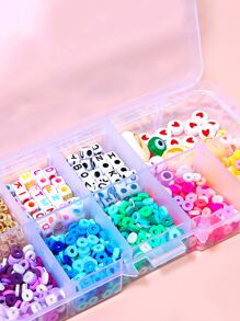 1盒字母圖案DIY珠子和1卷彈性線