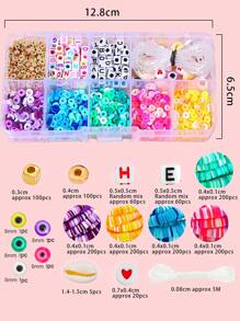 1盒字母圖案DIY珠子和1卷彈性線