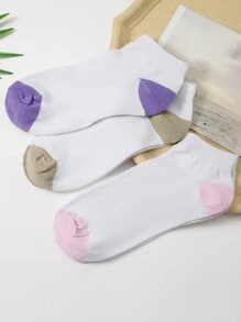 3pairs Two Tone Ankle Socks - Multicolor - View 1