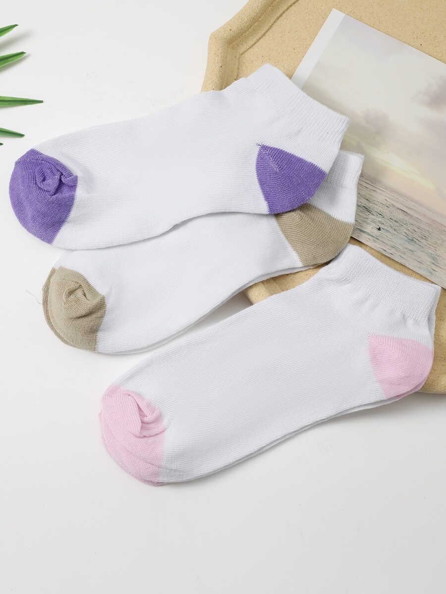 3pairs Two Tone Ankle Socks - Multicolor - View 1