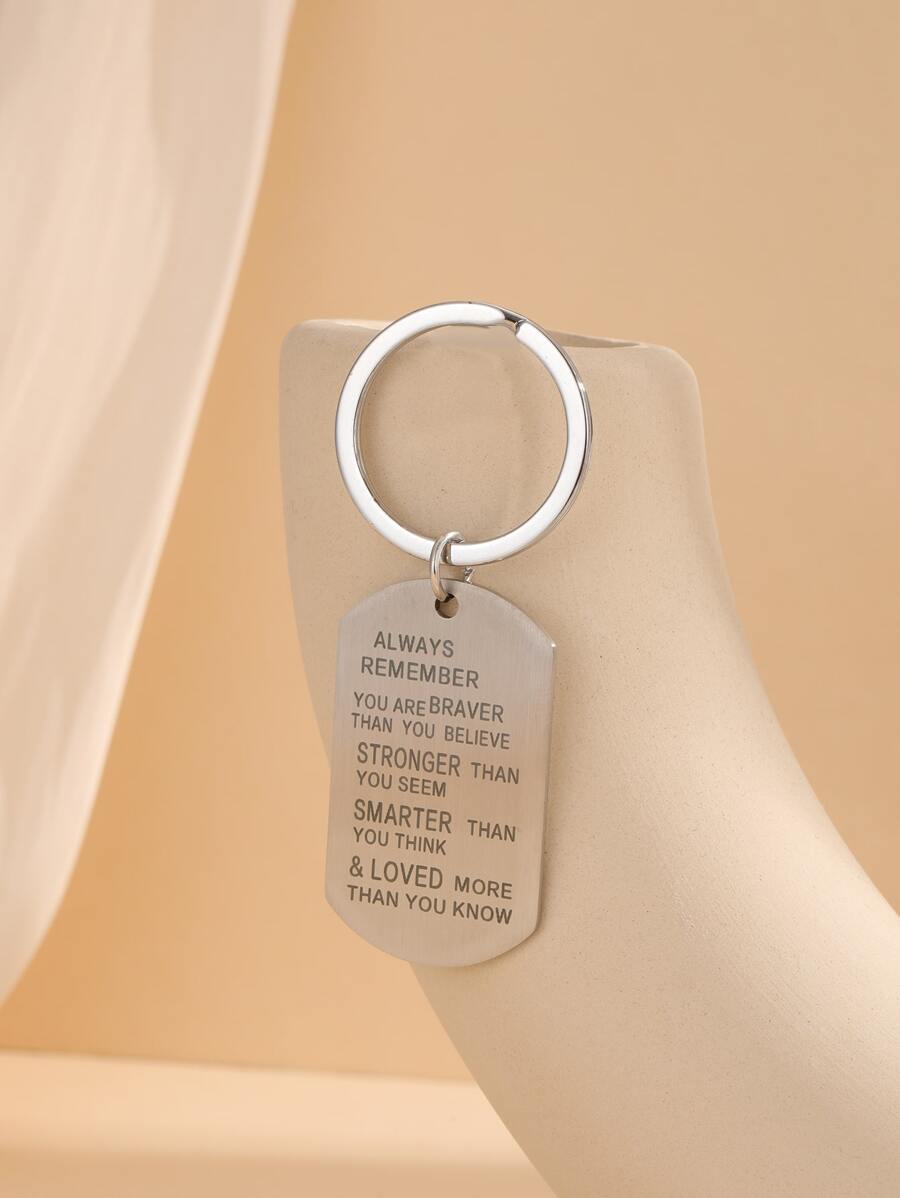 Nam Slogan Graphic Geometric Charm Keychain - Bạc - Xem 1