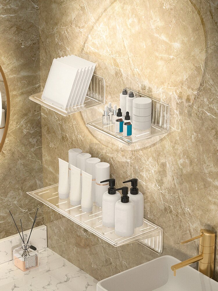 1pc Punch-Free Plastic Bathroom Storage Rack, Minimalist Clear Storage Rack For Home Bathroom Accessories