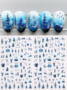 FULL BEAUTY 2片動物和樹紋路美甲貼紙，美甲貼紙DIY - 藍色 - 查看 1