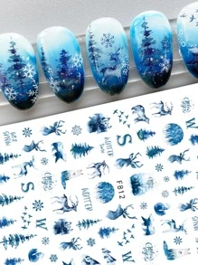 FULL BEAUTY 2片動物和樹紋路美甲貼紙，美甲貼紙DIY - 藍色 - 查看 3