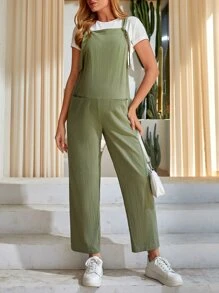 SHEIN Maternity Solid Overall Jumpsuit Without Tee - Army Green - View 5